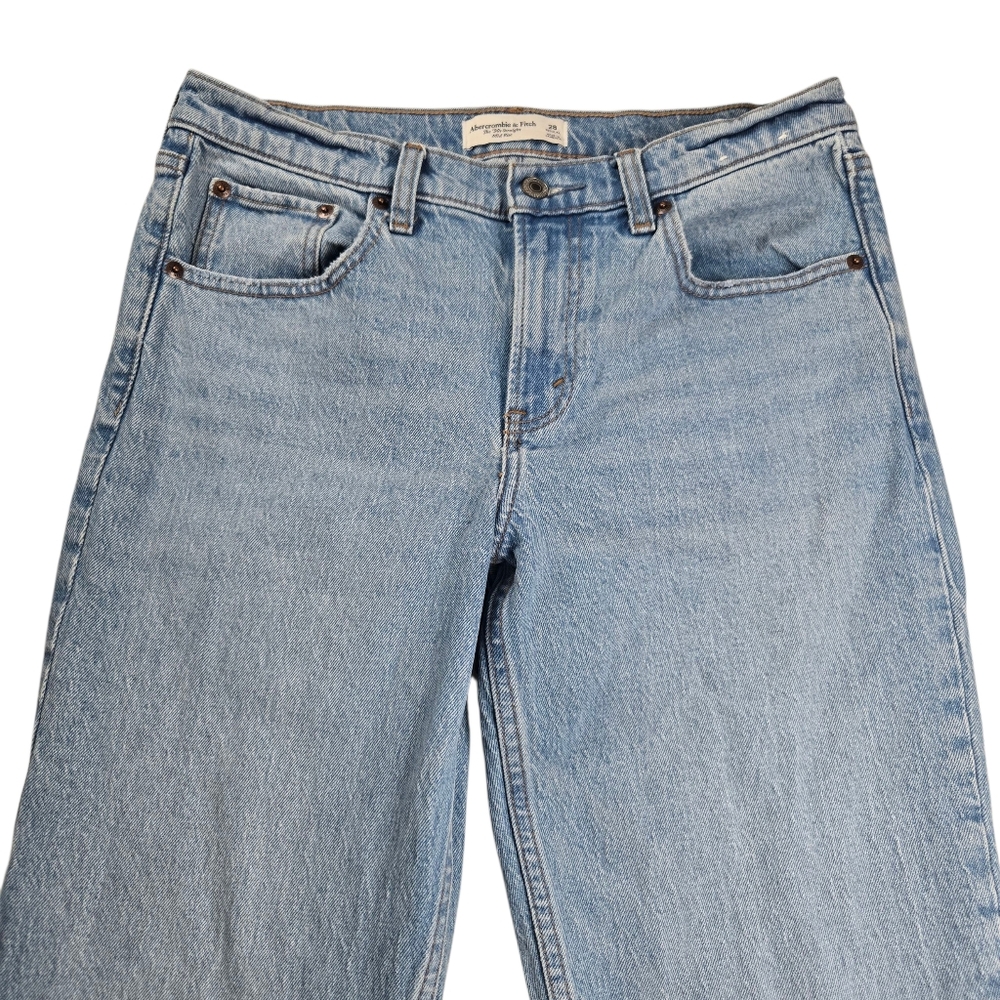 Abercrombie & Fitch Women Sz 28 The 90s Straight Mid-Rise Medium Wash Denim Jean - Picture 6 of 15